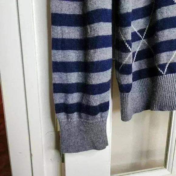 Old Navy Men's Plus Blue Gray Striped Argyle Cotton Wool Knit Cozy Sweater XXL - Picture 8 of 10